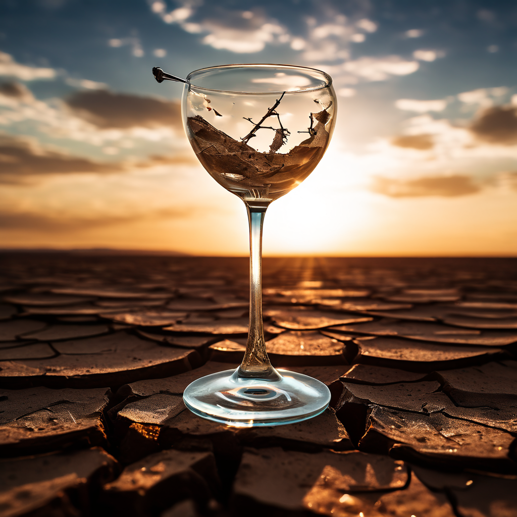 갈라진 유리 천장 아래로 금 간 땅에서 검게 변한 흙 숟가락이 위를 향해 뻗어 있는 모습이다.