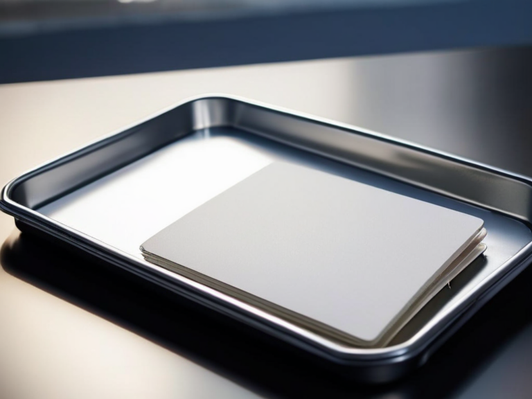 Divider cards and storage tray on brushed metal surface in morning light.