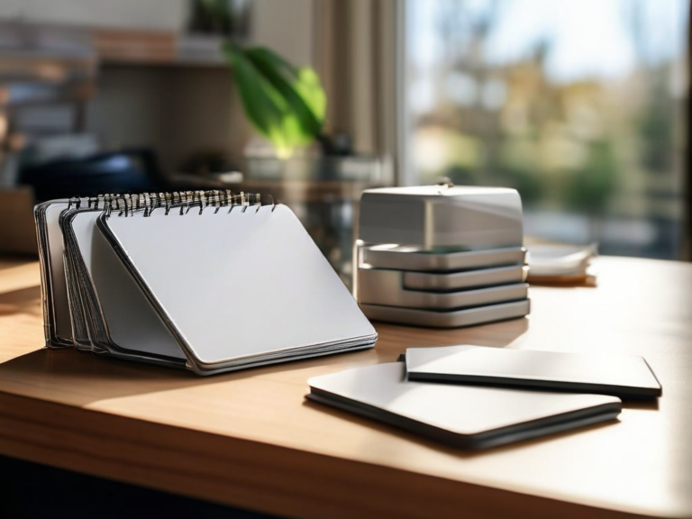 Blank divider cards and a compact storage tray on a brushed metal surface, organized for home inventory photo records.